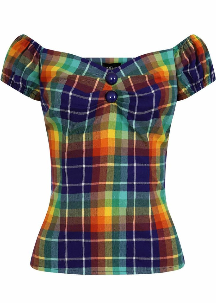 Clothing * | Collectif Dolores Rainbow Check 50'S Top