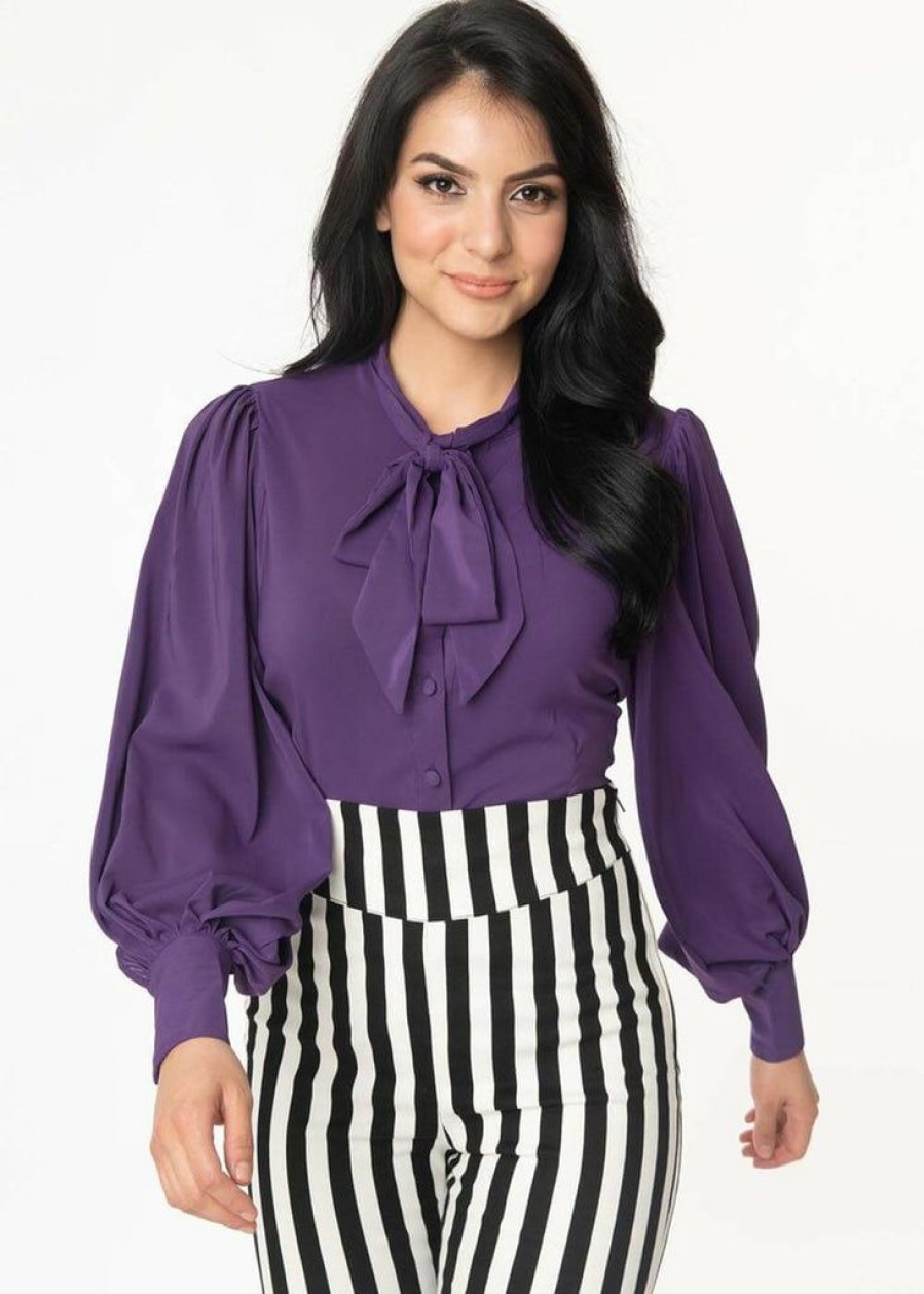 Clothing * | Unique Vintage Gwen 40'S Blouse Dark Purple