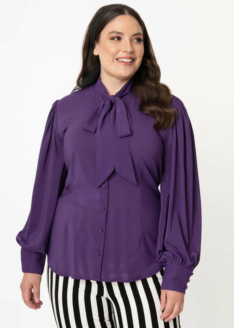 Clothing * | Unique Vintage Gwen 40'S Blouse Dark Purple