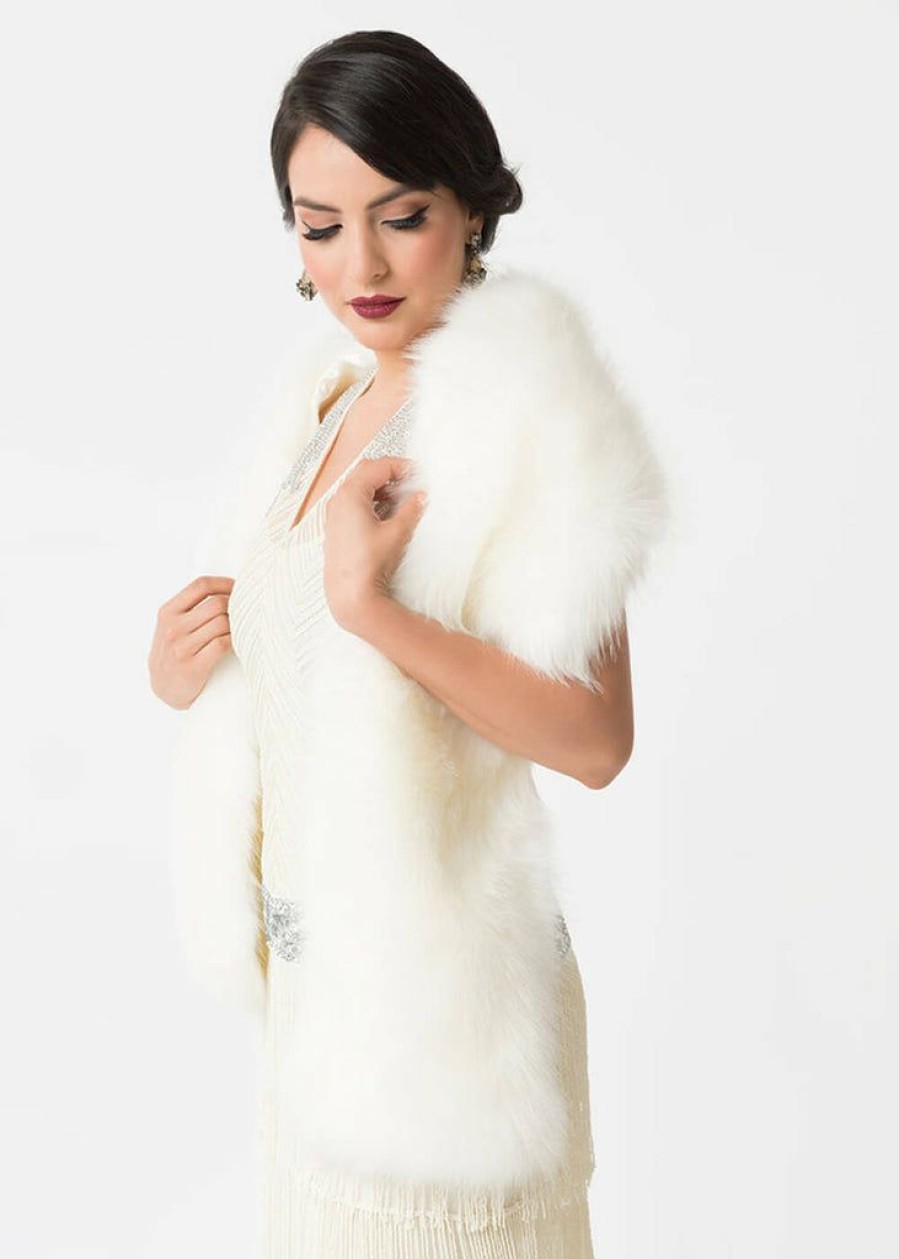 Clothing * | Unique Vintage Faux Fur Stola White