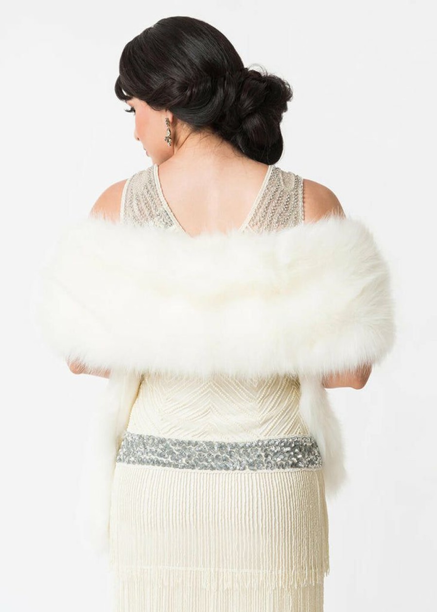 Clothing * | Unique Vintage Faux Fur Stola White