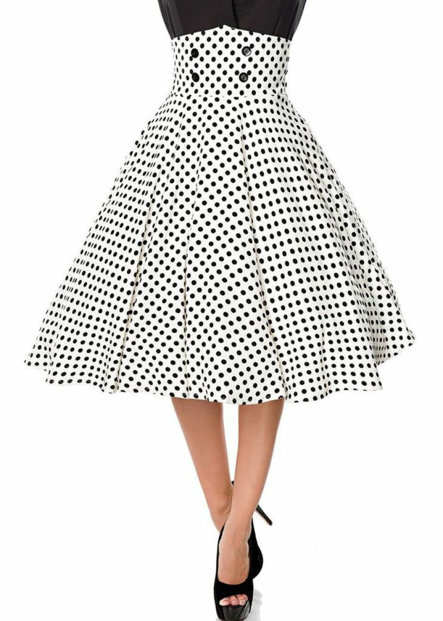 Clothing * | Belsira Paris Polkadot 50'S Swing Skirt White Black