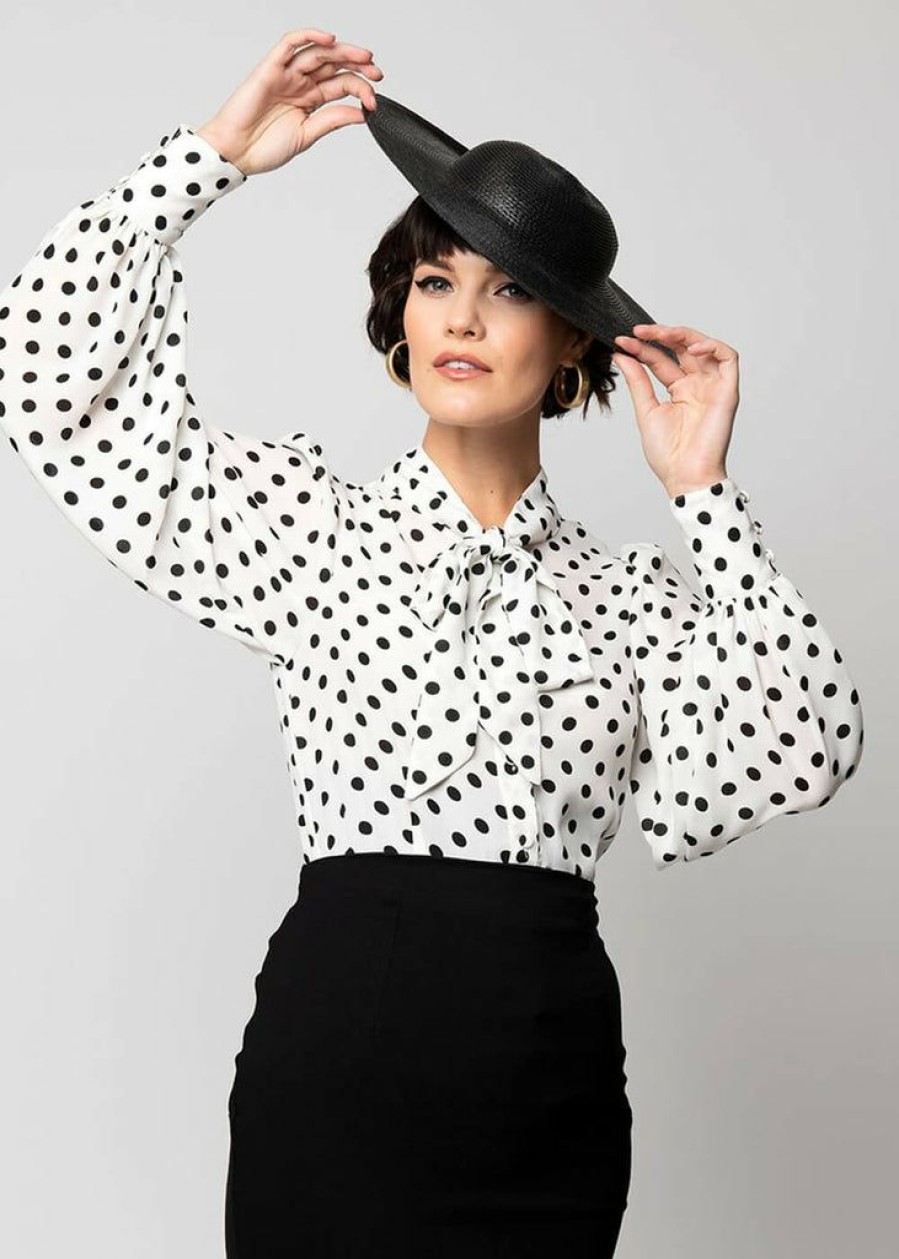 Clothing * | Unique Vintage Gwen Polka Dot 40'S Blouse White Black