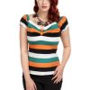 Clothing * | Collectif Dolores Pumkin Stripe 60'S Top Multi Orange