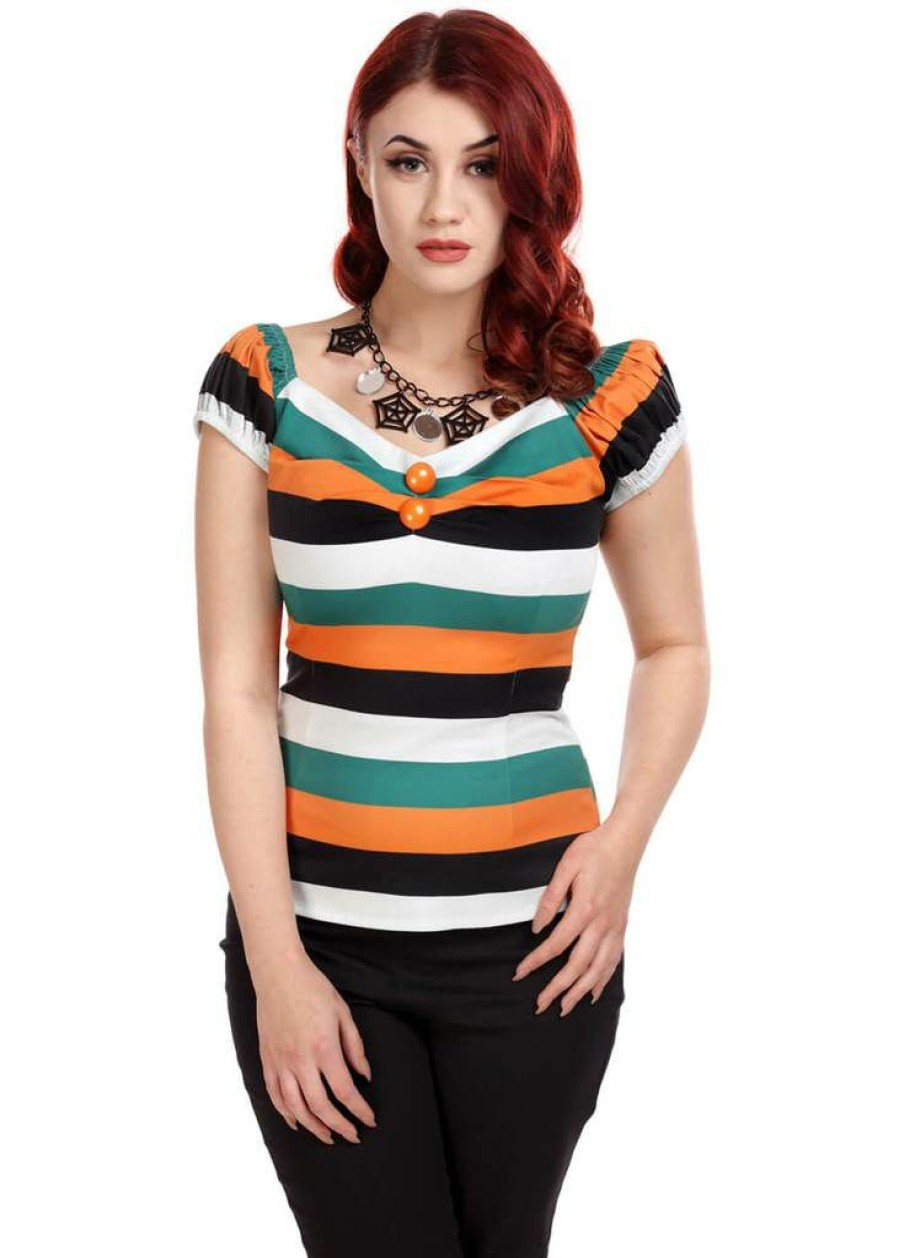 Clothing * | Collectif Dolores Pumkin Stripe 60'S Top Multi Orange