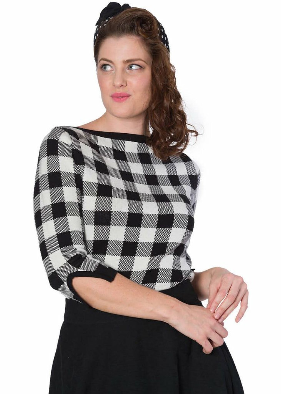 Clothing * | Banned Check Me 40'S Jumper Top Black