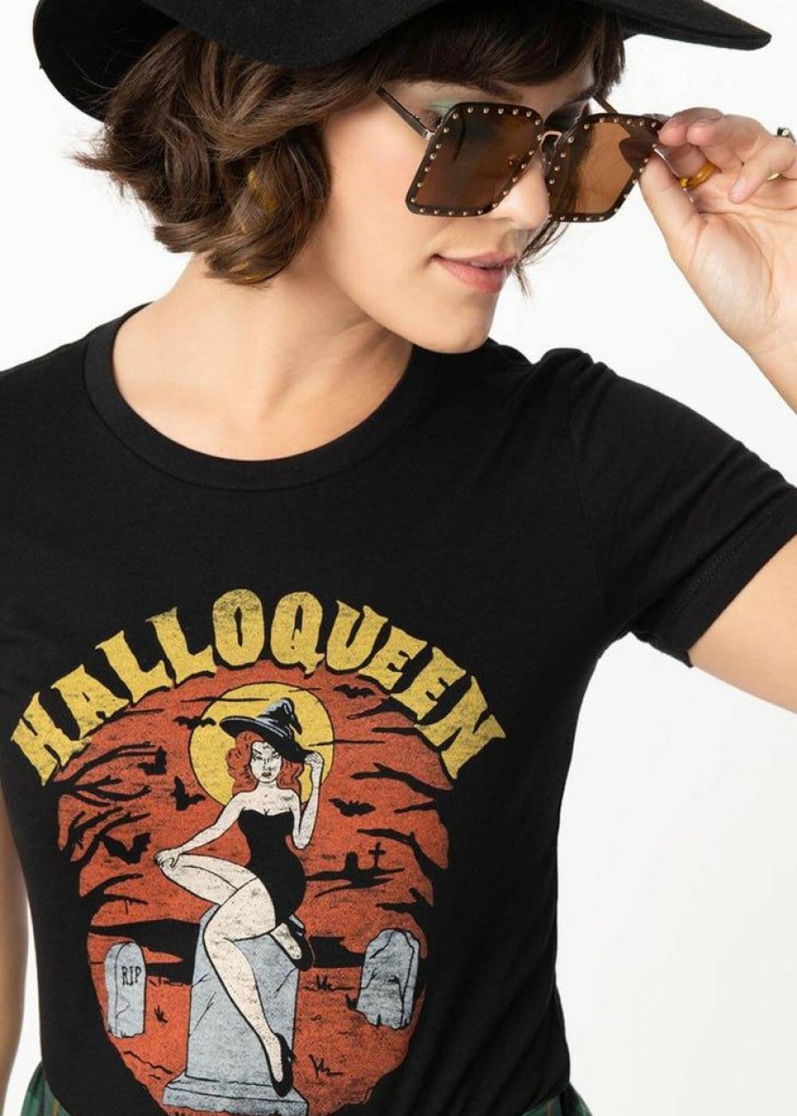 Clothing * | Unique Vintage Halloween Halloqueen Girly T-Shirt Black