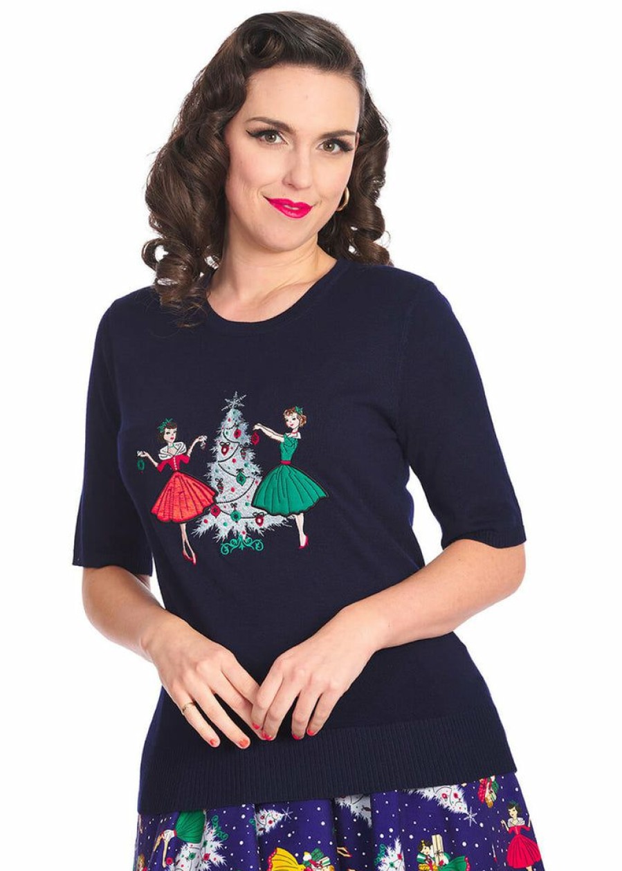 Clothing * | Banned Vintage Holiday Christmas 40'S Jumper Navy Blue