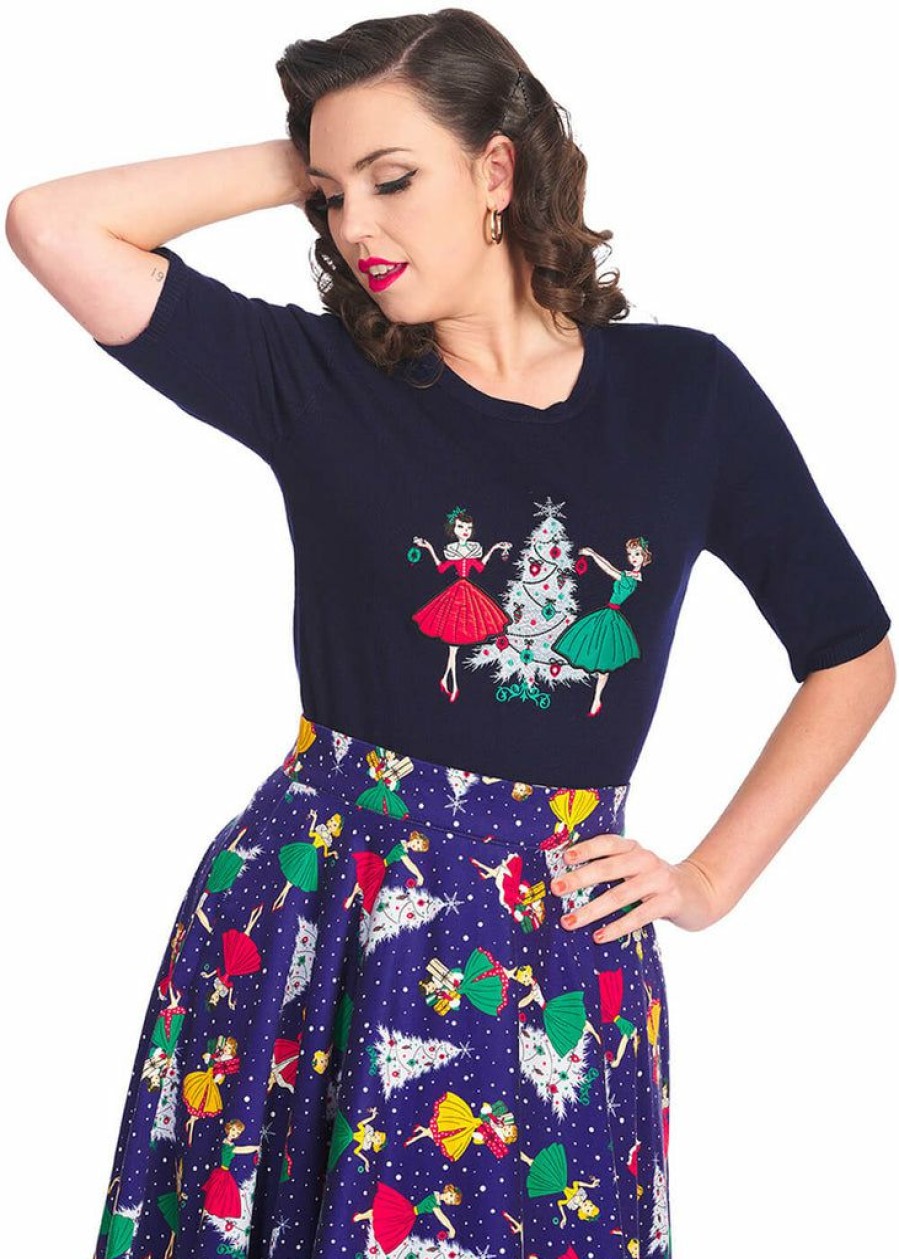 Clothing * | Banned Vintage Holiday Christmas 40'S Jumper Navy Blue