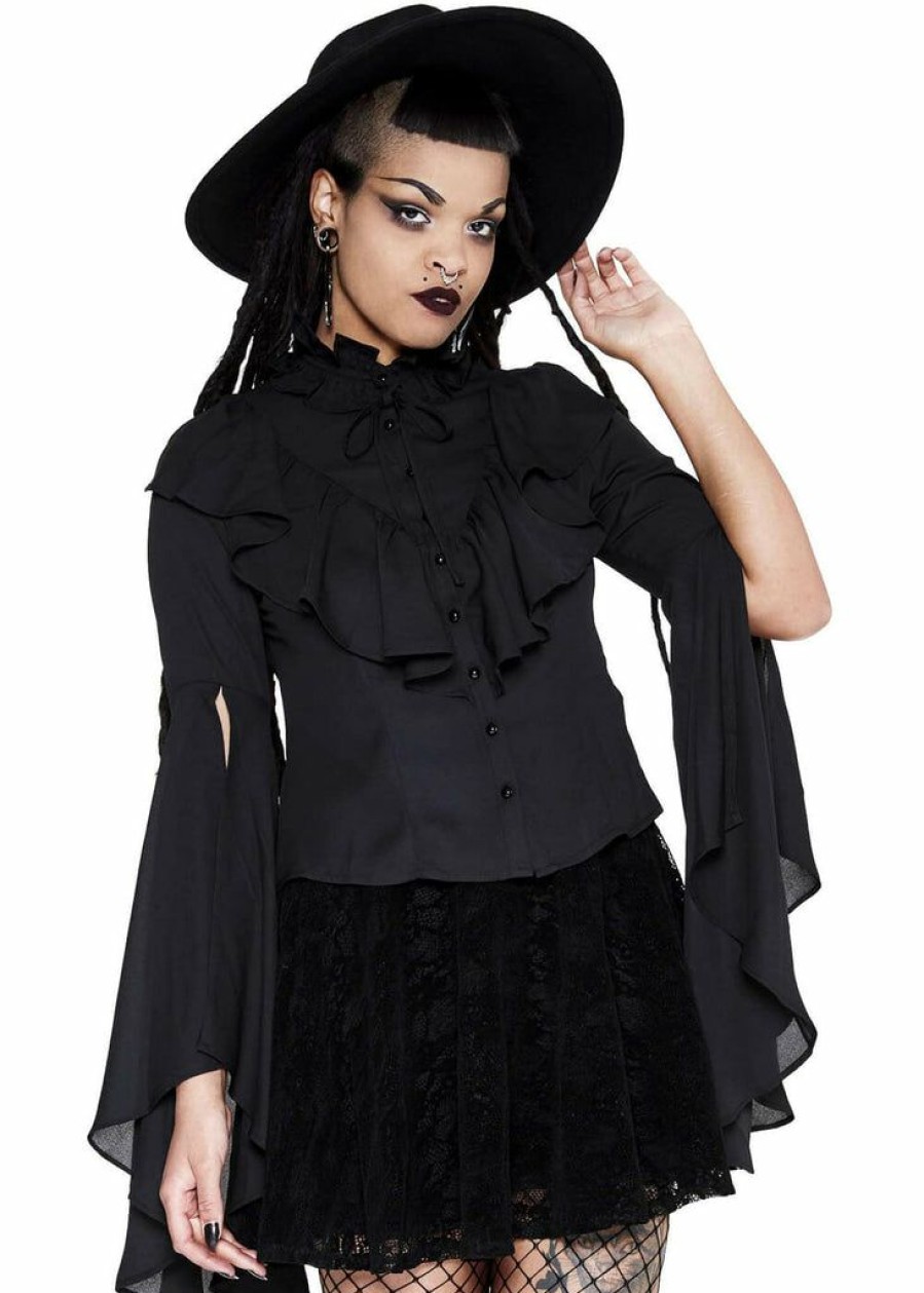 Clothing * | Killstar Moonshrine Ruffle 40'S Blouse Black