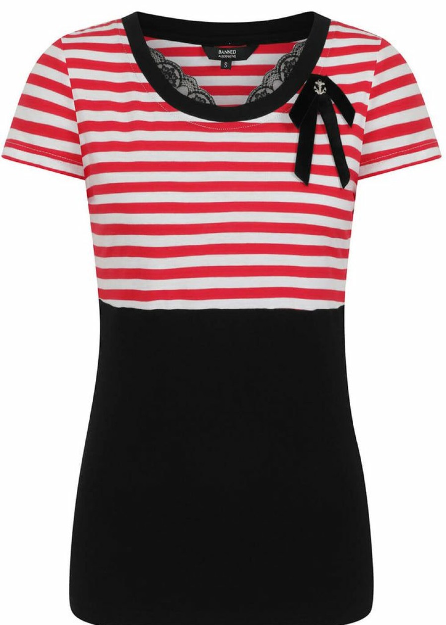 Clothing * | Banned Candy Stripe Sailor 40'S Top Red