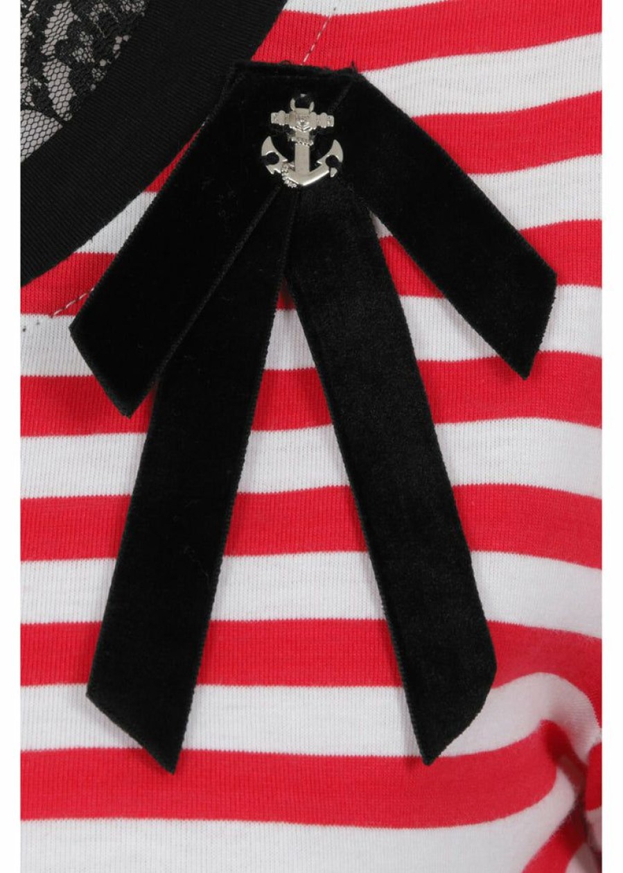 Clothing * | Banned Candy Stripe Sailor 40'S Top Red