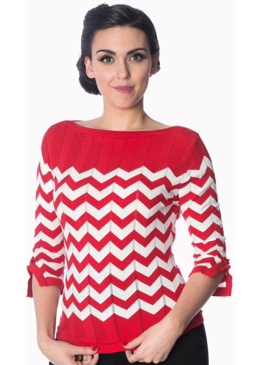 Clothing * | Banned Vanilla Chevron 60'S Top Red White