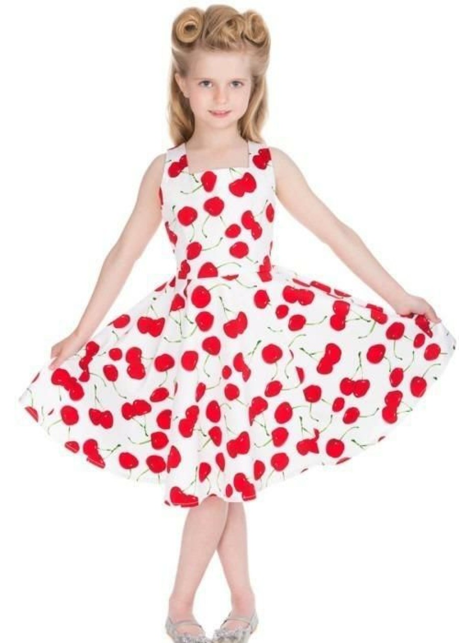 Kids-Clothing * | Hearts & Roses Kids Bombshell Cherry 50'S Swing Dress White