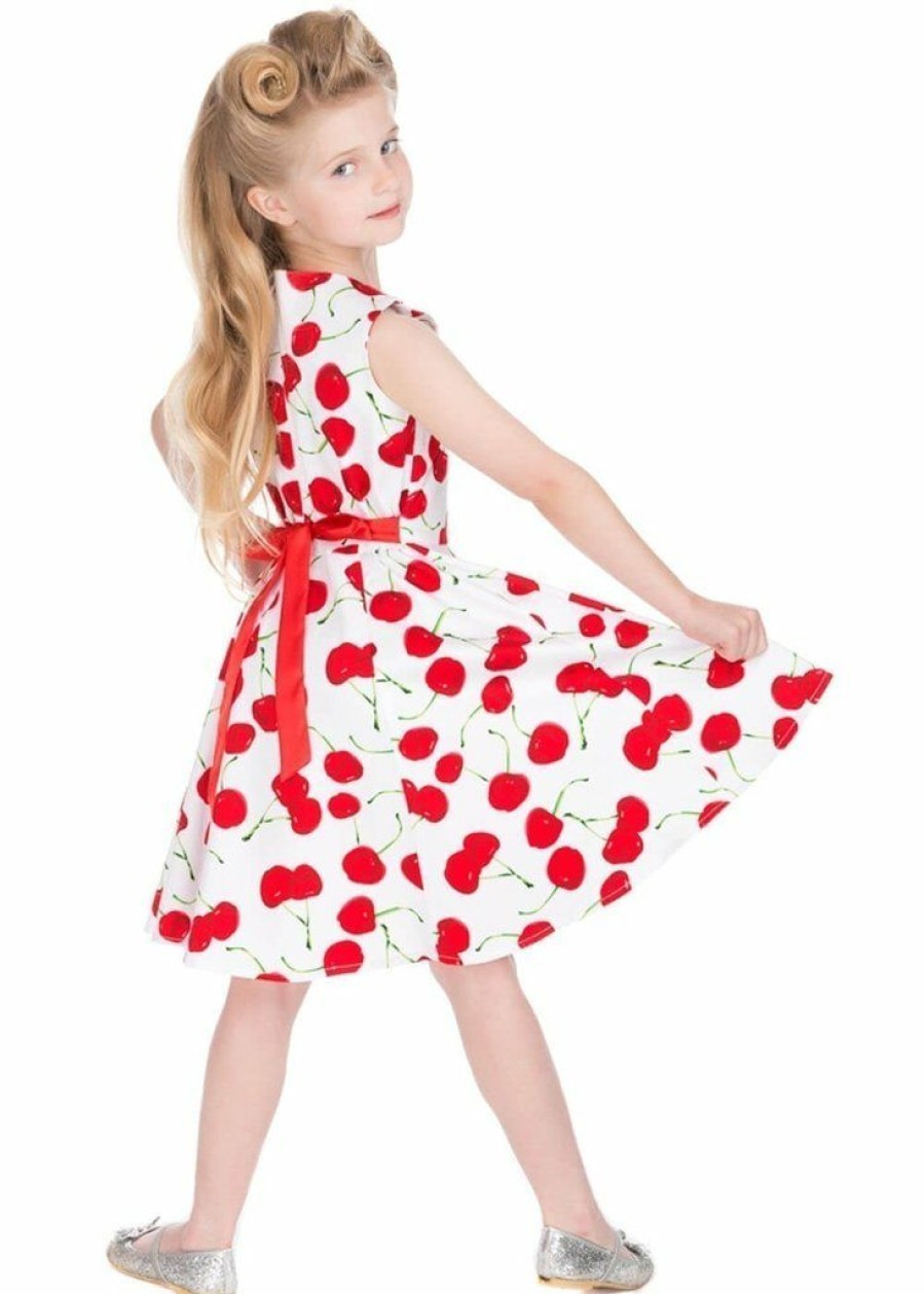 Kids-Clothing * | Hearts & Roses Kids Bombshell Cherry 50'S Swing Dress White