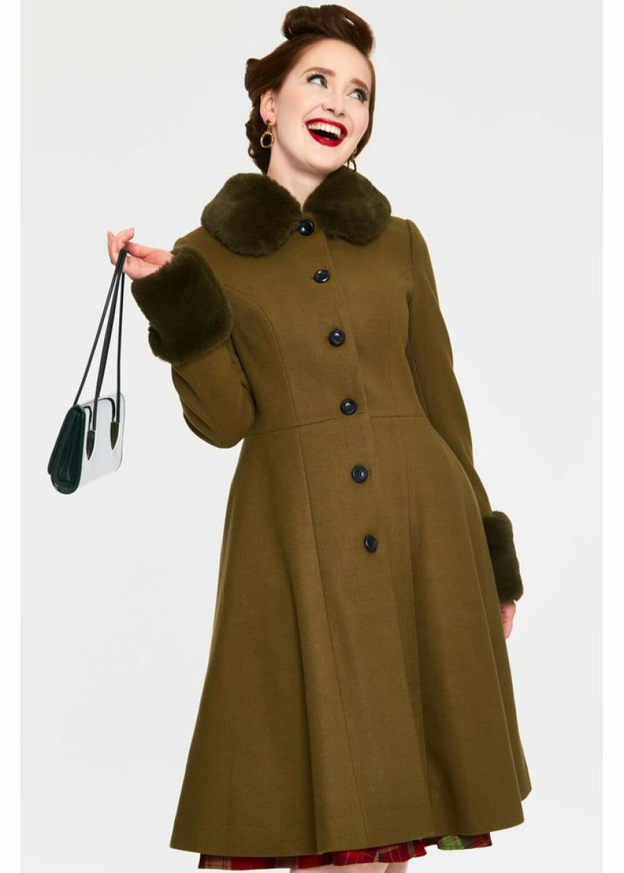 Clothing * | Voodoo Vixen Erin 40'S Coat Olive Green