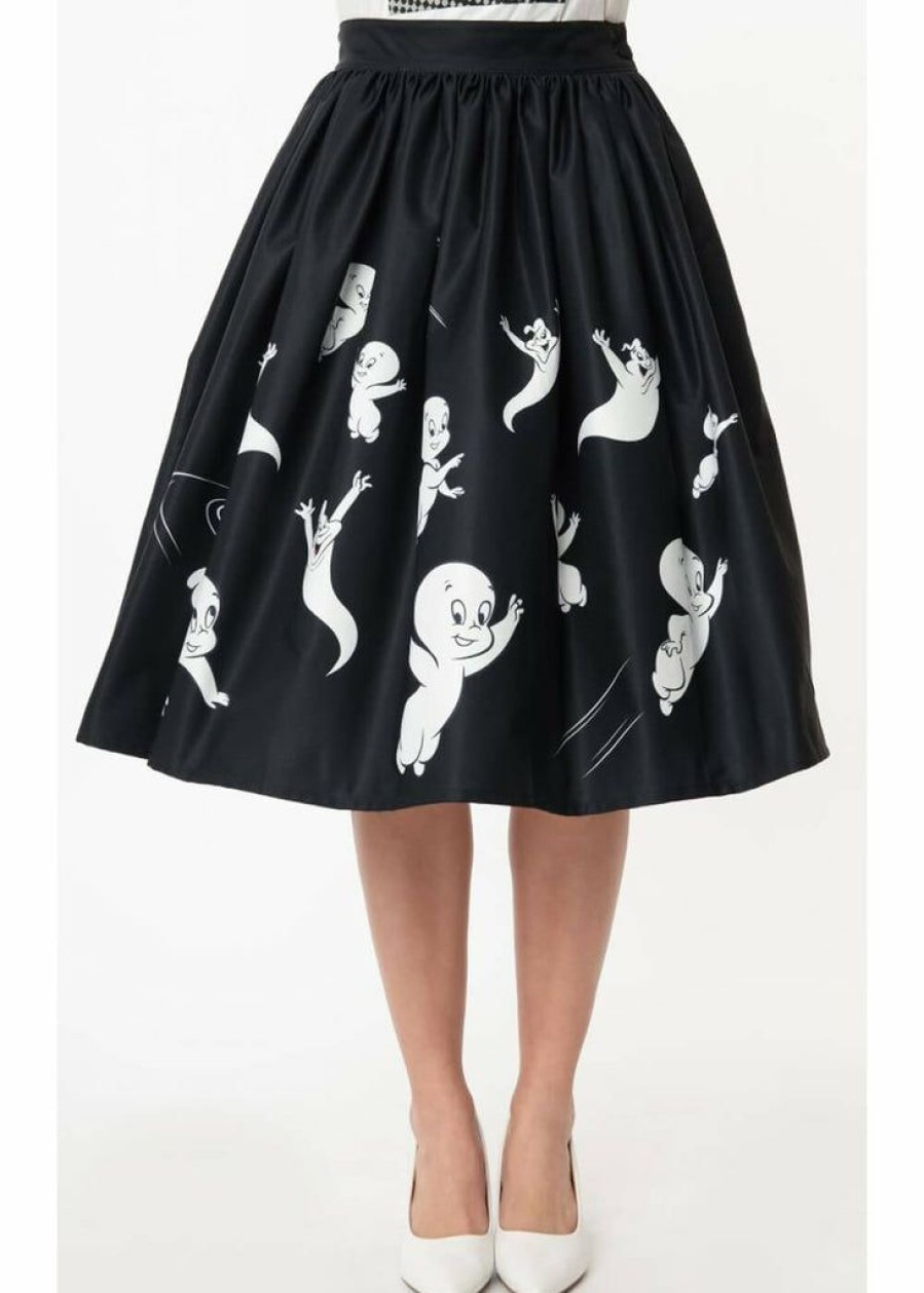 Clothing * | Unique Vintage X Casper Gellar Ghostly Family 50'S Swing Skirt Black