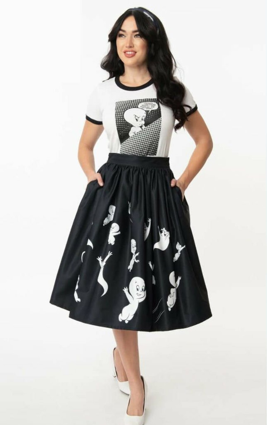 Clothing * | Unique Vintage X Casper Gellar Ghostly Family 50'S Swing Skirt Black