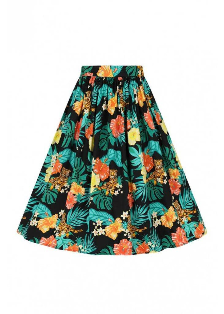 Clothing * | Hell Bunny Bali Jungle 50'S Swing Skirt Black