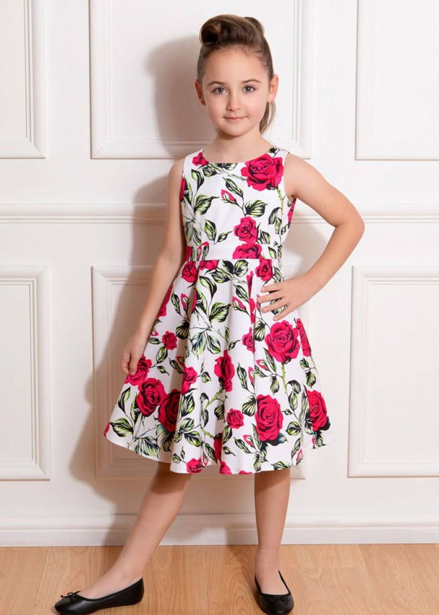 Kids-Clothing * | Hearts & Roses Kids Hazel Floral 50'S Swing Dress Ivory