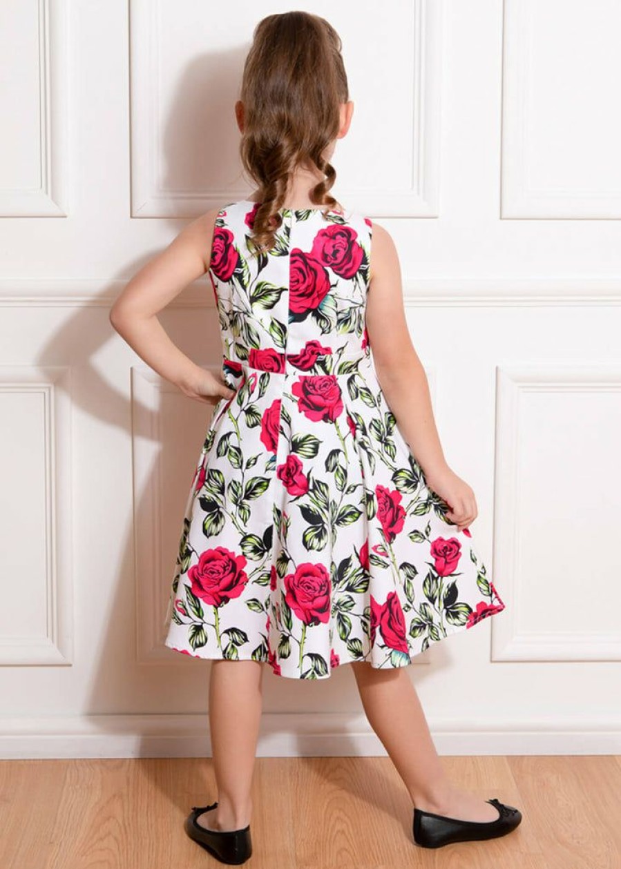 Kids-Clothing * | Hearts & Roses Kids Hazel Floral 50'S Swing Dress Ivory