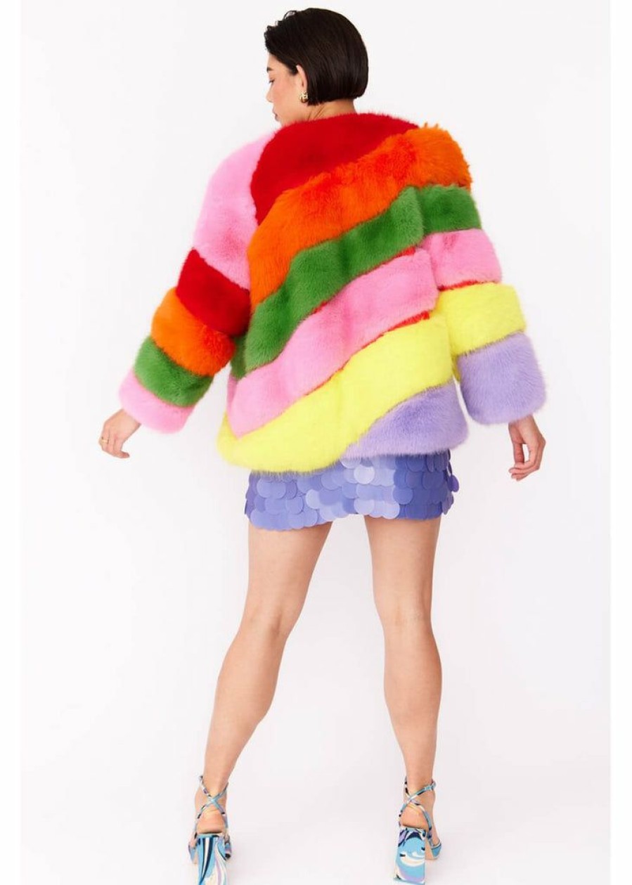 Clothing * | Succubus Rainbow Happy Place Faux-Fur Coat Multi