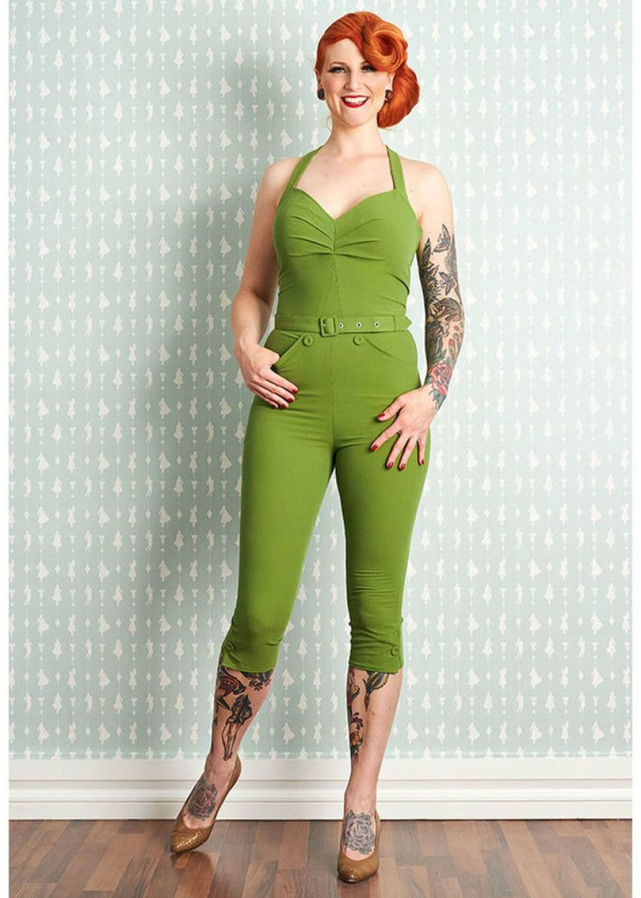 Clothing * | Miss Candyfloss Mitsy Gia 50'S Halter Jumpsuit Green