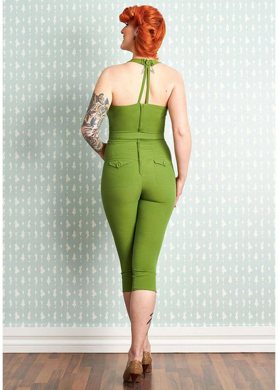 Clothing * | Miss Candyfloss Mitsy Gia 50'S Halter Jumpsuit Green