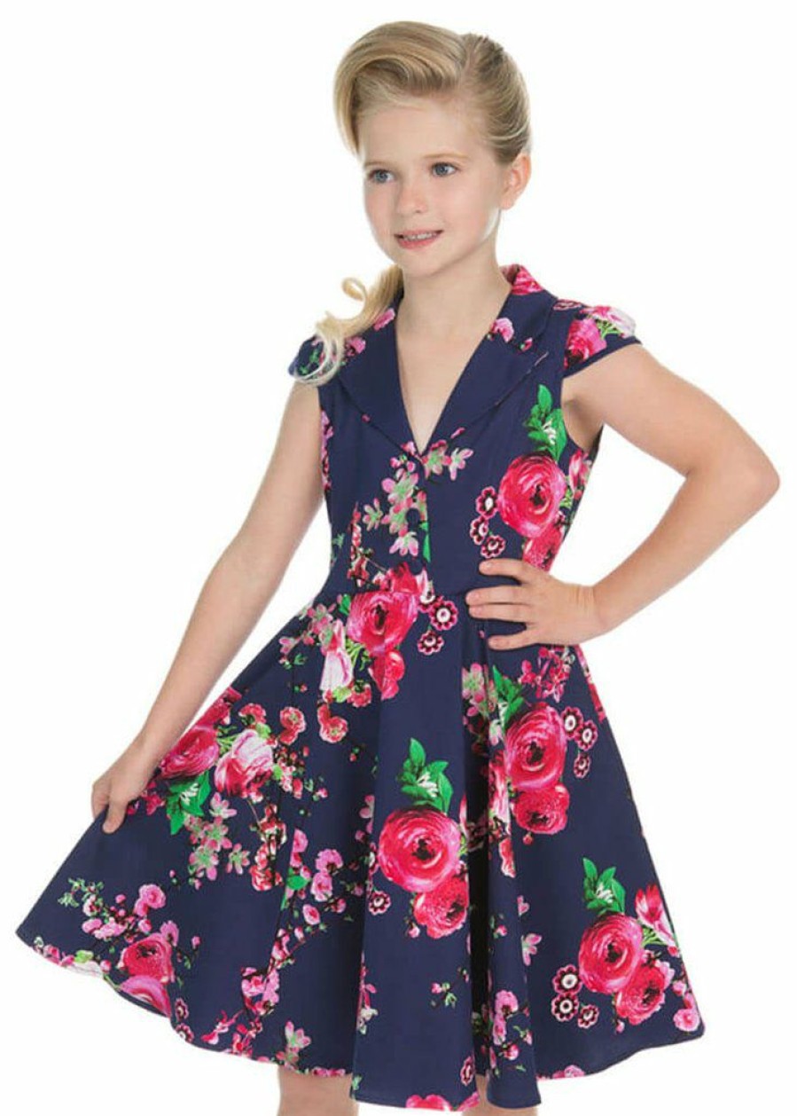 Kids-Clothing * | Hearts & Roses Kids Midnight Garden 50'S Swing Dress Navy