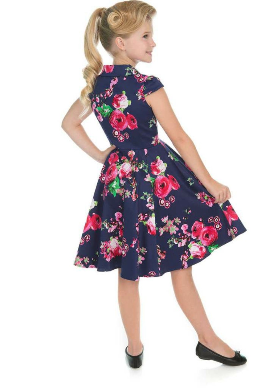 Kids-Clothing * | Hearts & Roses Kids Midnight Garden 50'S Swing Dress Navy