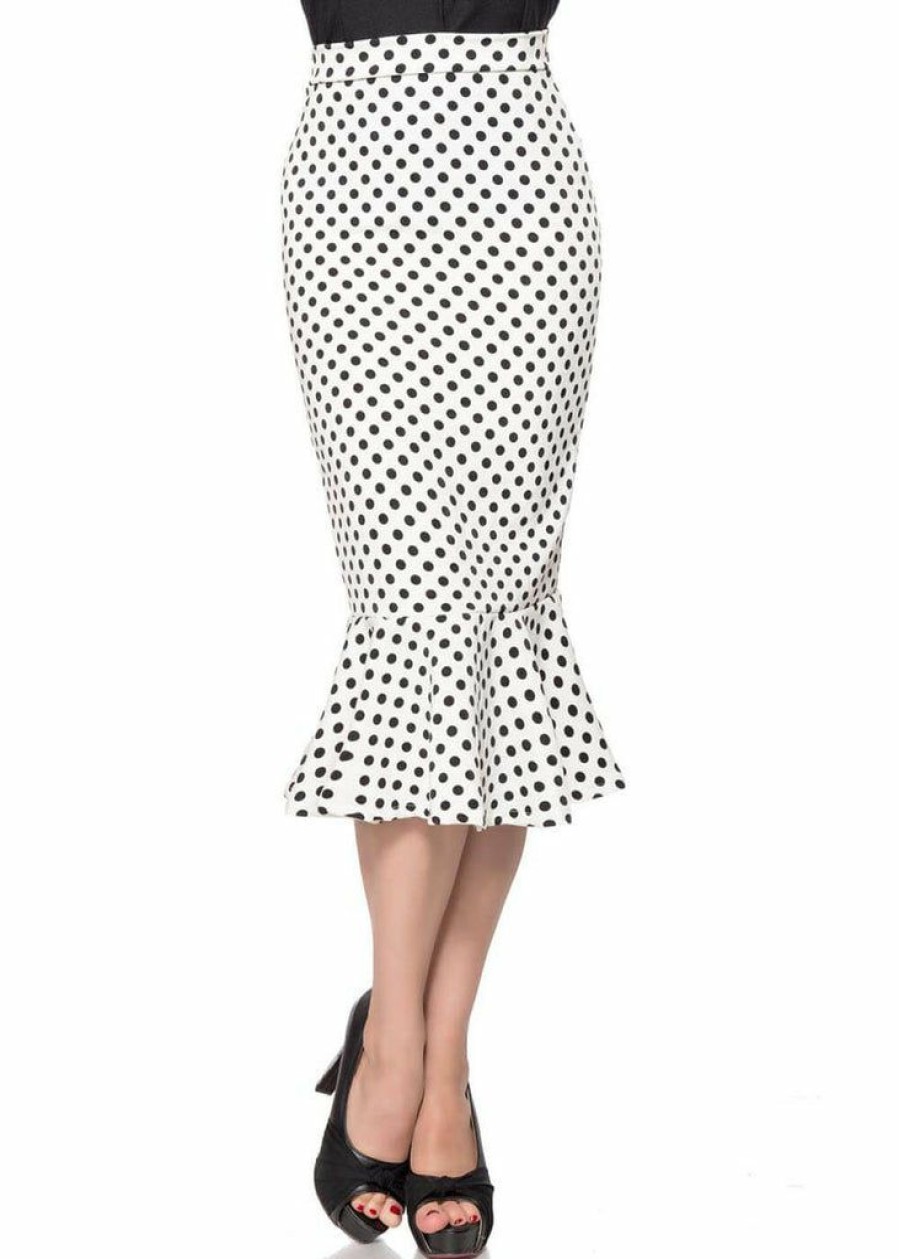 Clothing * | Belsira Wanda Polkadot Fishtail 50'S Pencil Skirt White Black