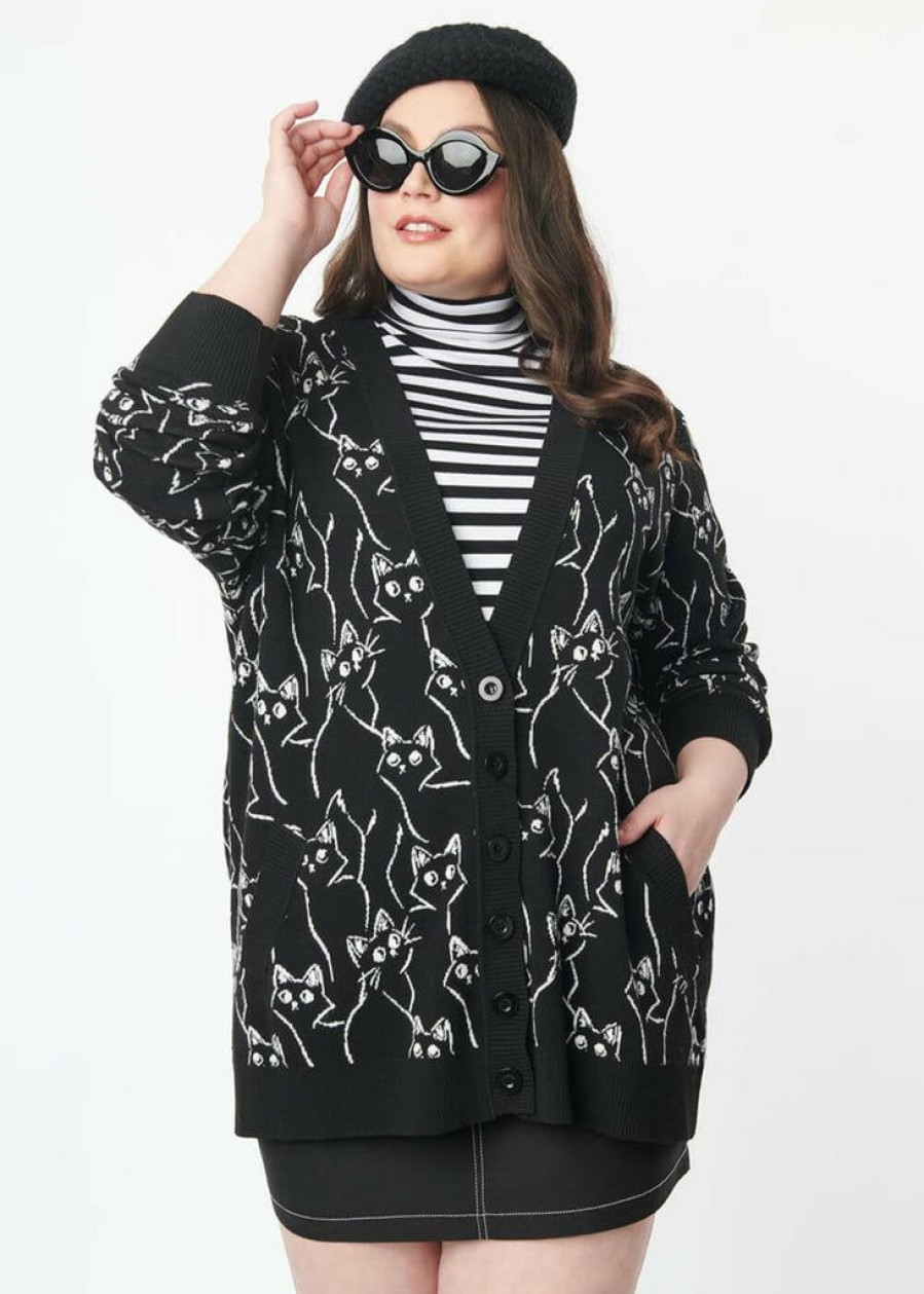 Clothing * | Unique Vintage Cat Coven 70'S Cardigan Black