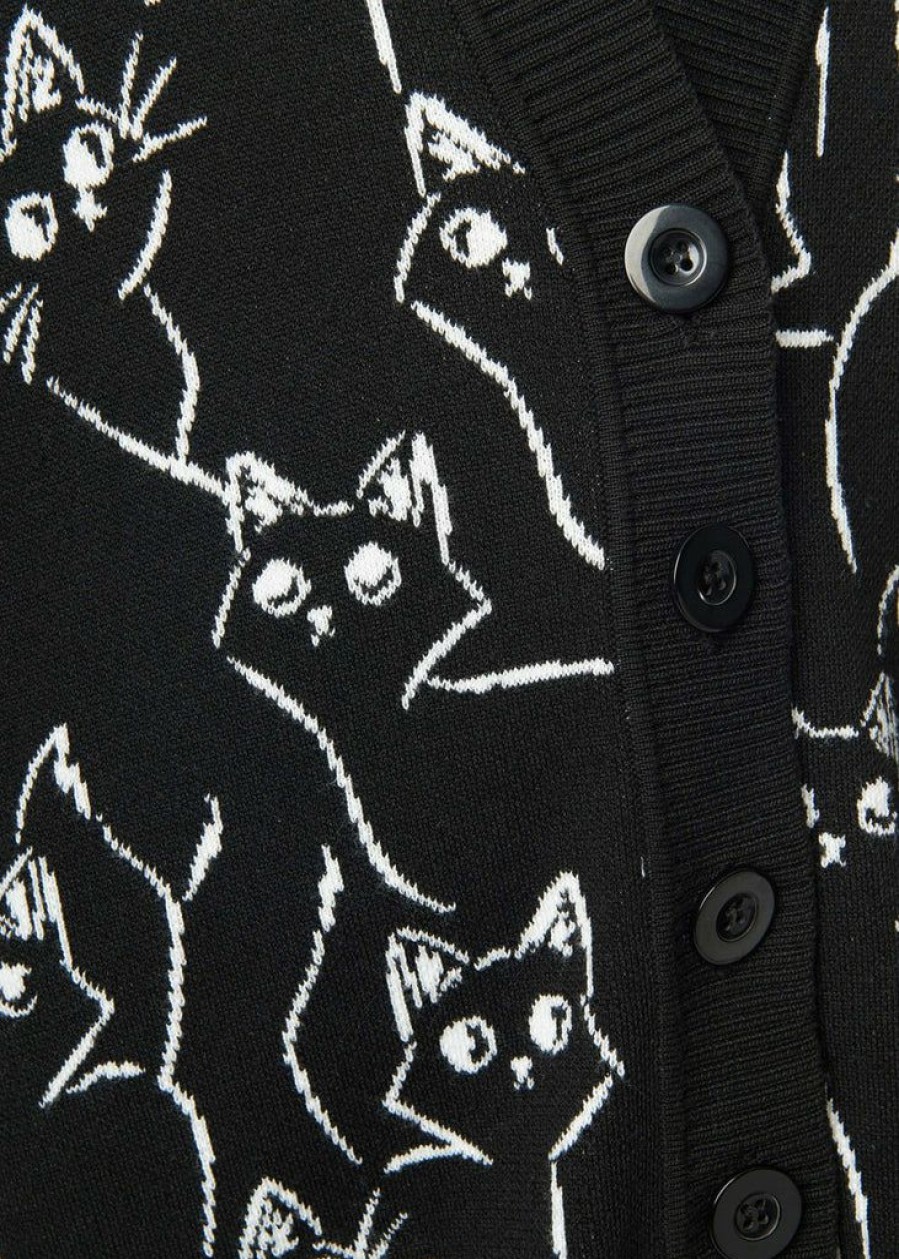 Clothing * | Unique Vintage Cat Coven 70'S Cardigan Black