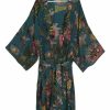 Clothing * | One Hundred Stars Eccentric Blooms Crepe Long Kimono Teal