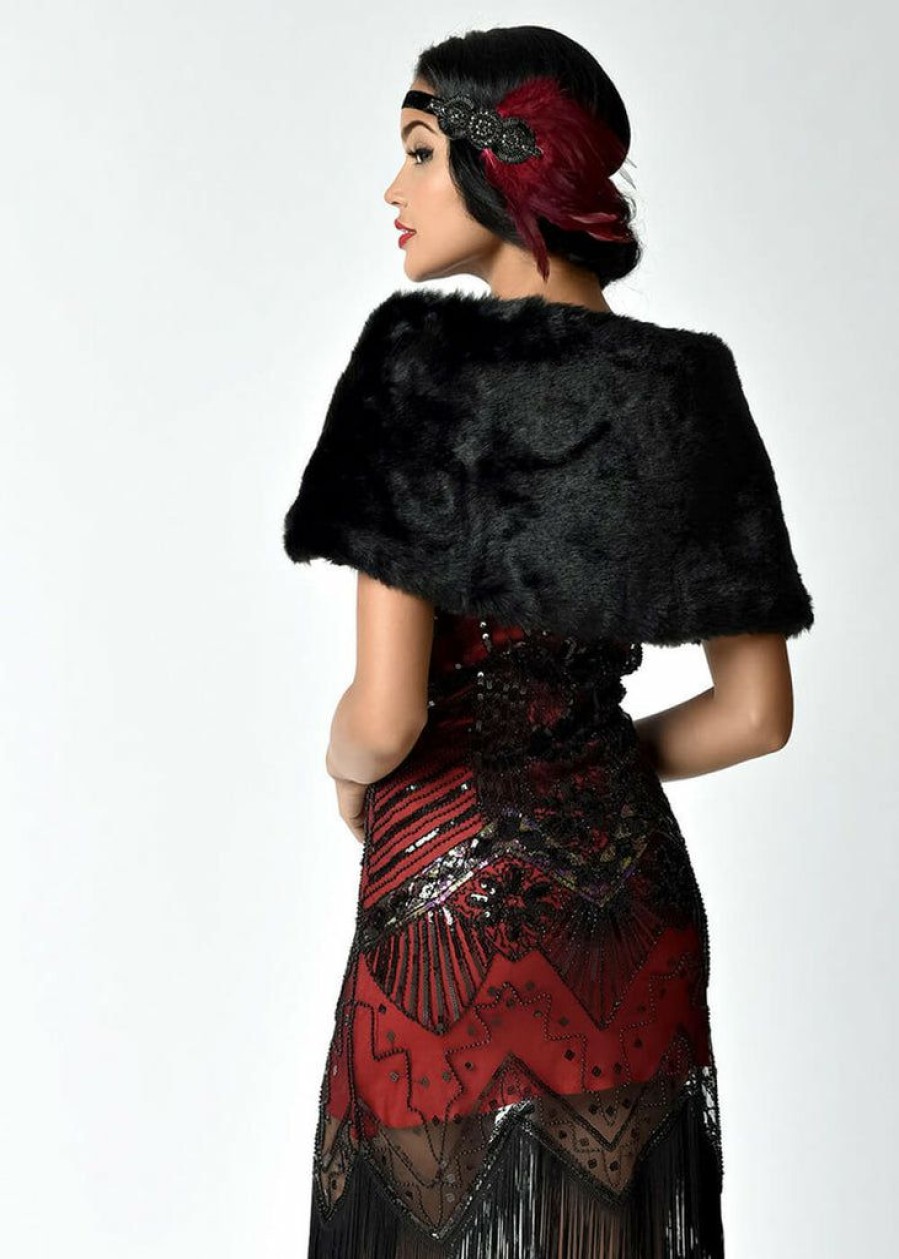 Clothing * | Unique Vintage Faux Fur Shrug Black