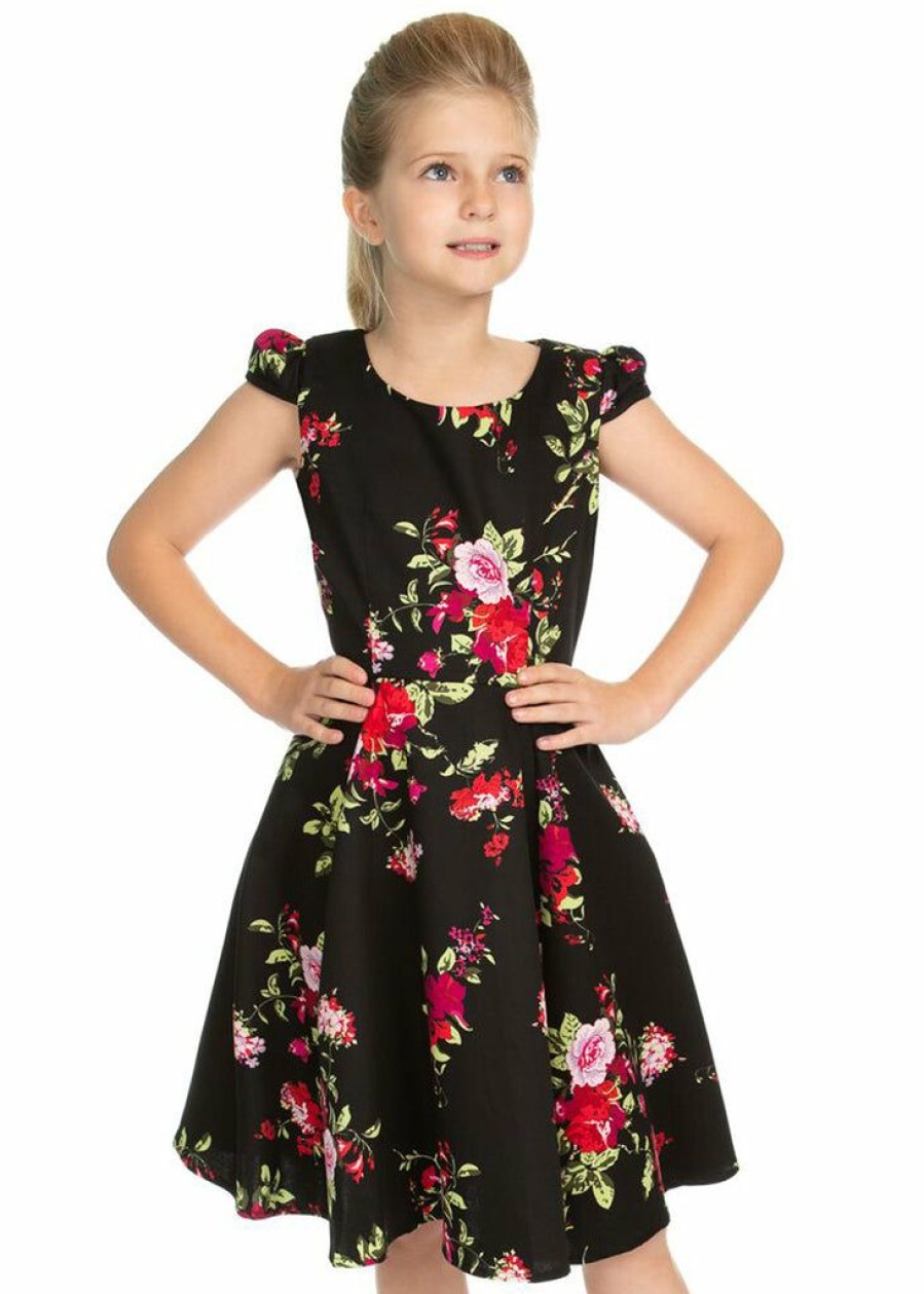 Kids-Clothing * | Hearts & Roses Kids Charming 50'S Swing Dress Black