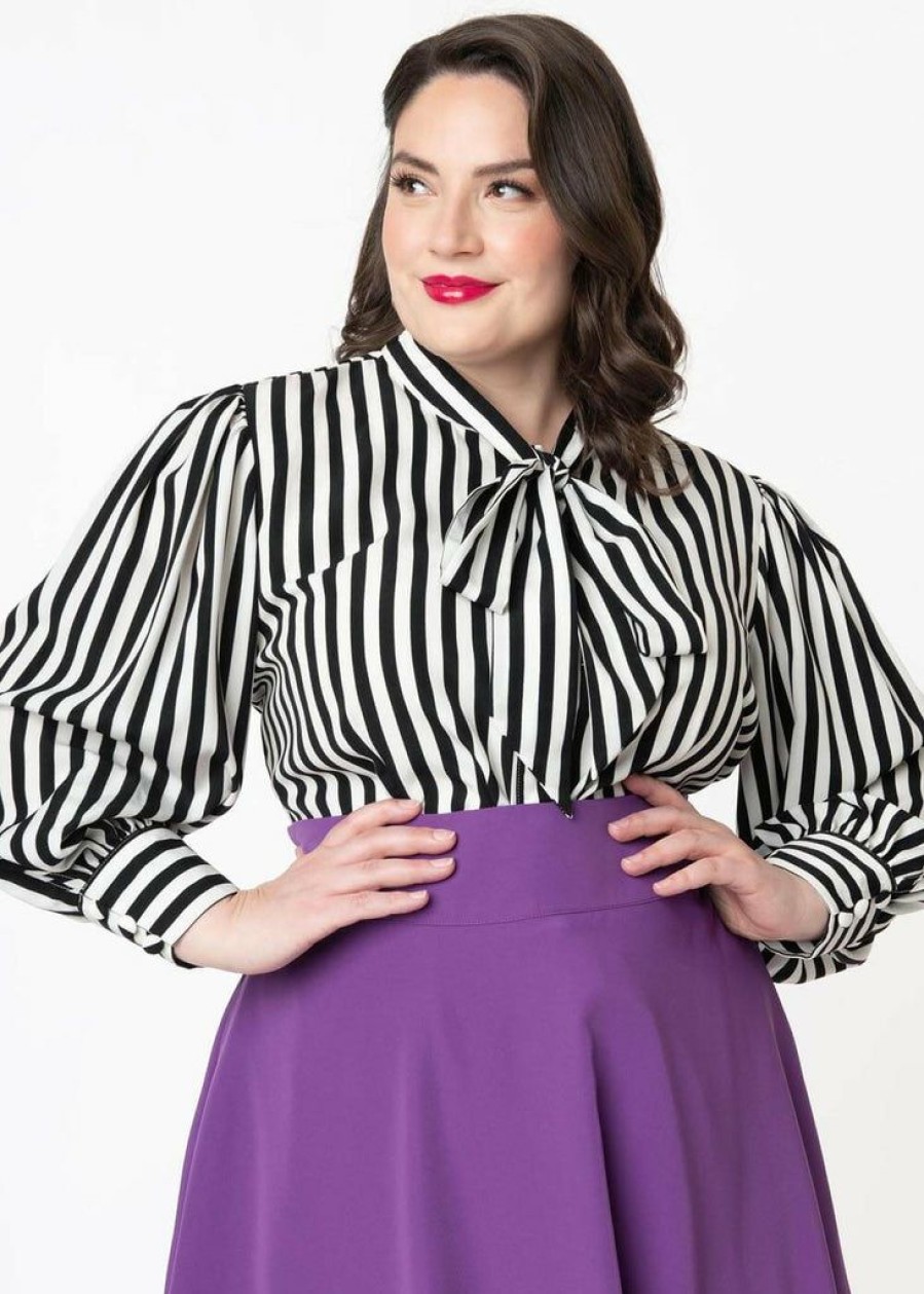 Clothing * | Unique Vintage Gwen Stripe 40'S Blouse Black White