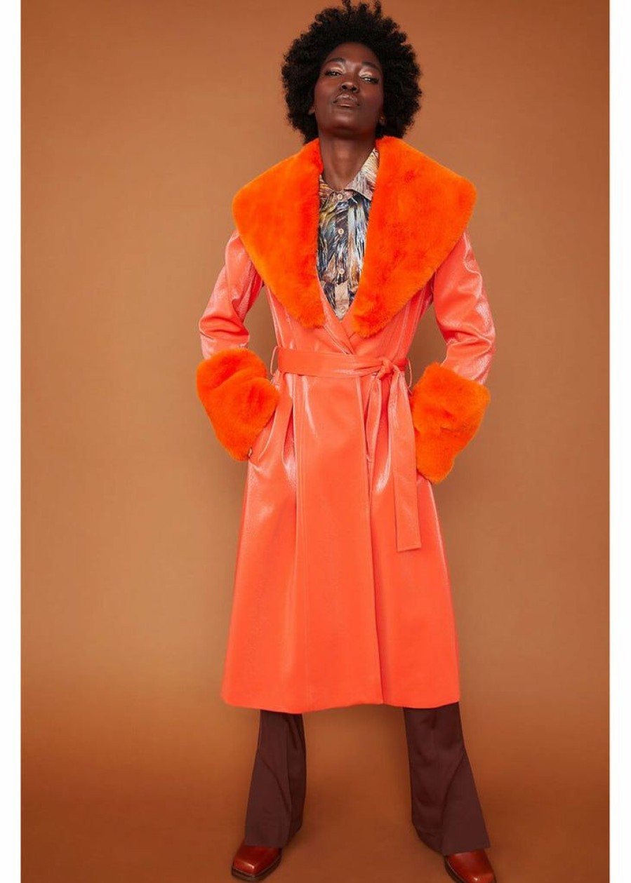 Clothing * | Succubus Rainbow Shine Bright Faux Fur Coat Orange