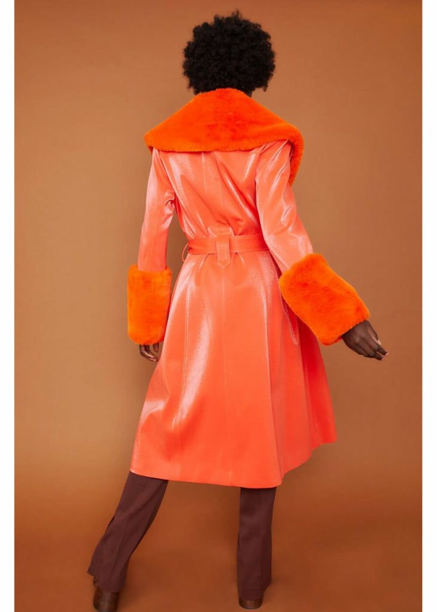 Clothing * | Succubus Rainbow Shine Bright Faux Fur Coat Orange