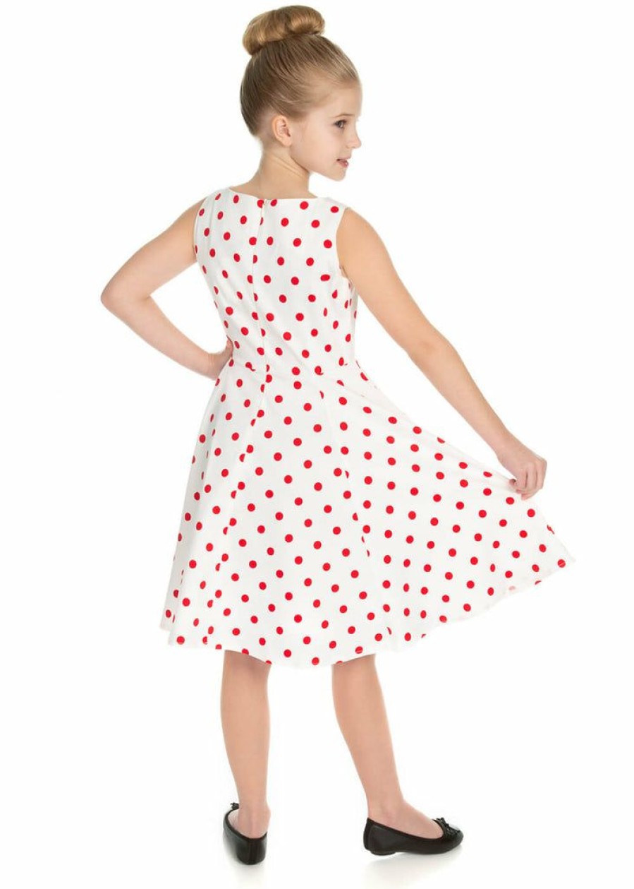 Kids-Clothing * | Hearts & Roses Kids Cindy Polkadot 50'S Swing Dress White